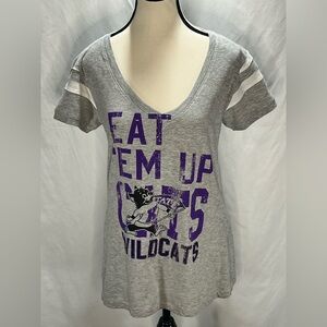 Camp David Kansas State Wildcats Eat ‘Em Up Cats Striped Sleeve V-Neck T-Shirt